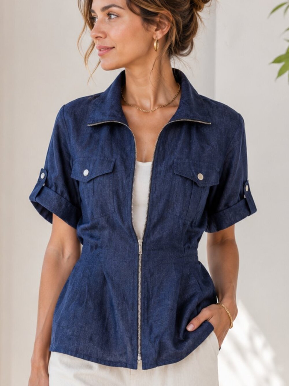 Lafayette 148 New York blue linen short-sleeved jacket